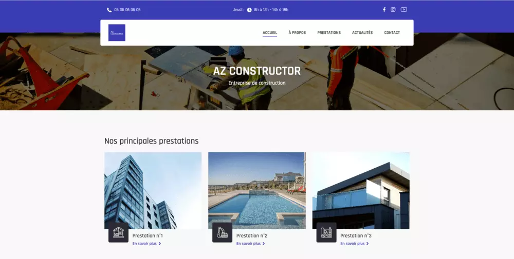 Page d'accueil du projet AZ Constructor